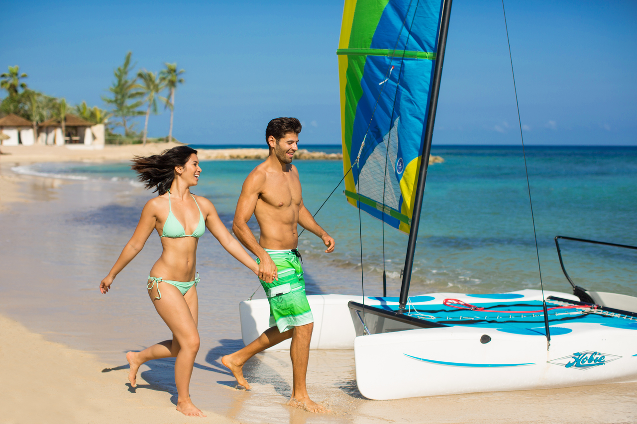 Hyatt Zilara Rose Hall couple catamaran.
