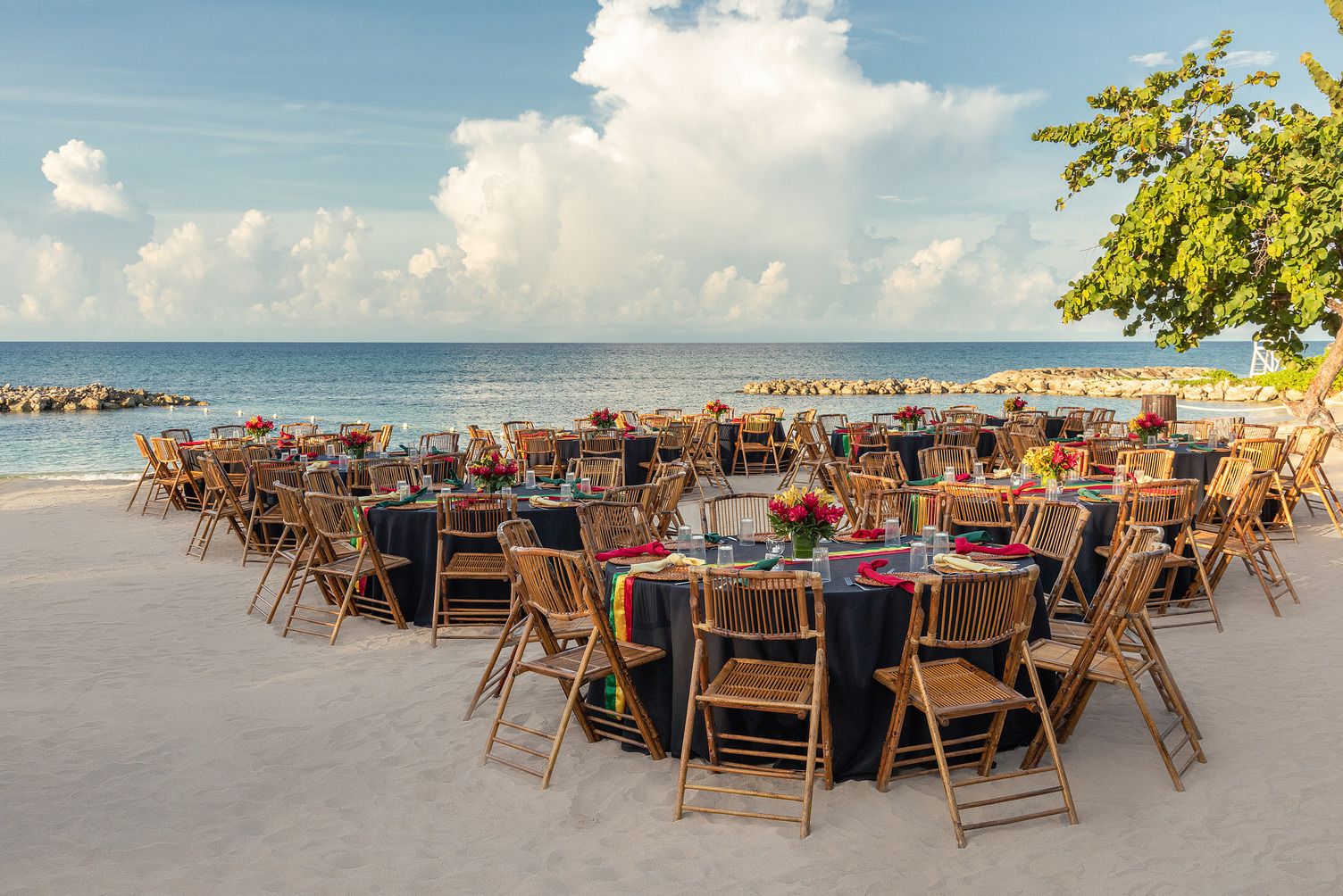 Hyatt Ziva Rose Hall beach banquet setup.