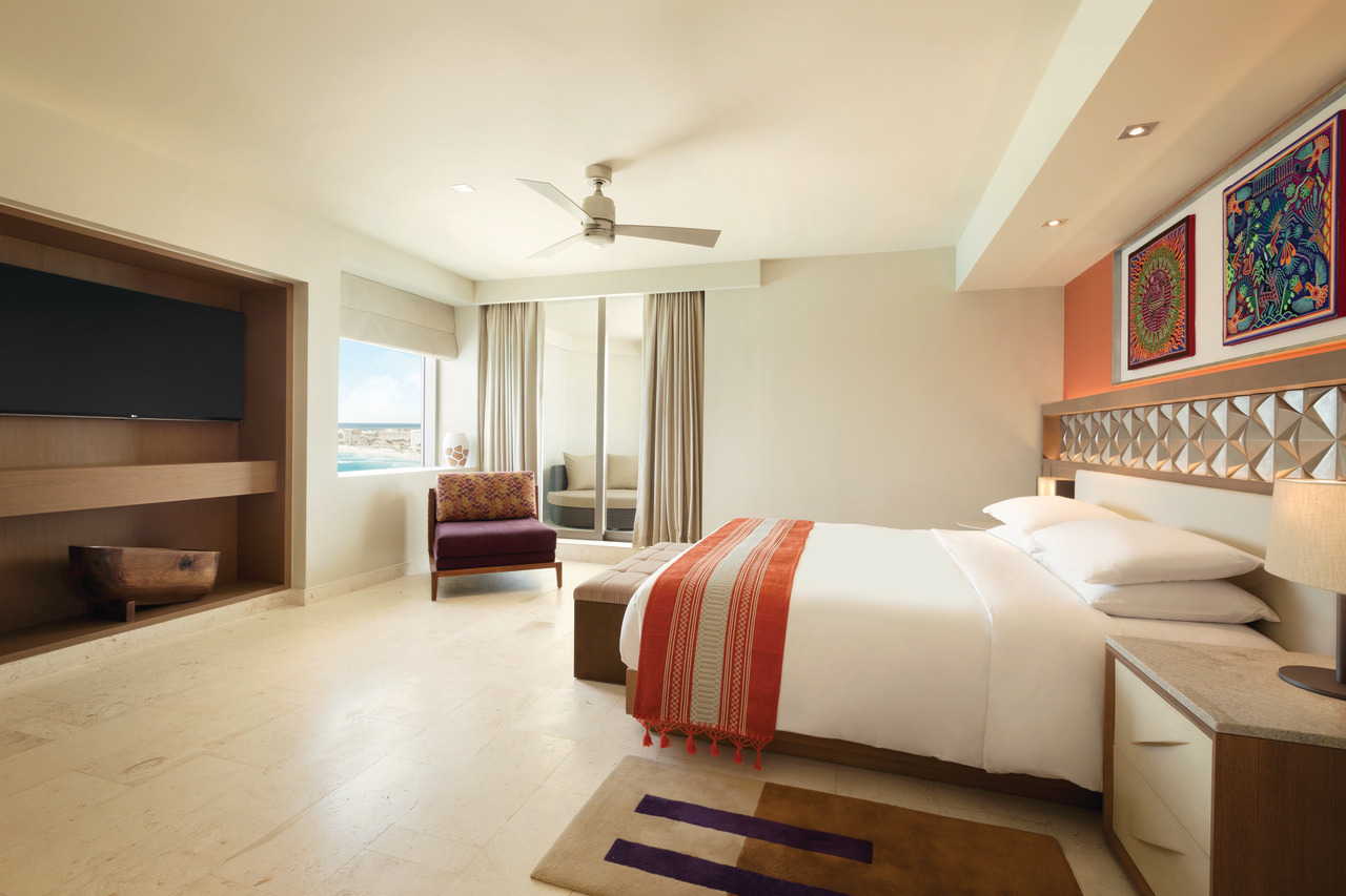 Hyatt Ziva Cancun Club Ocean Front Master Suite Bedroom.