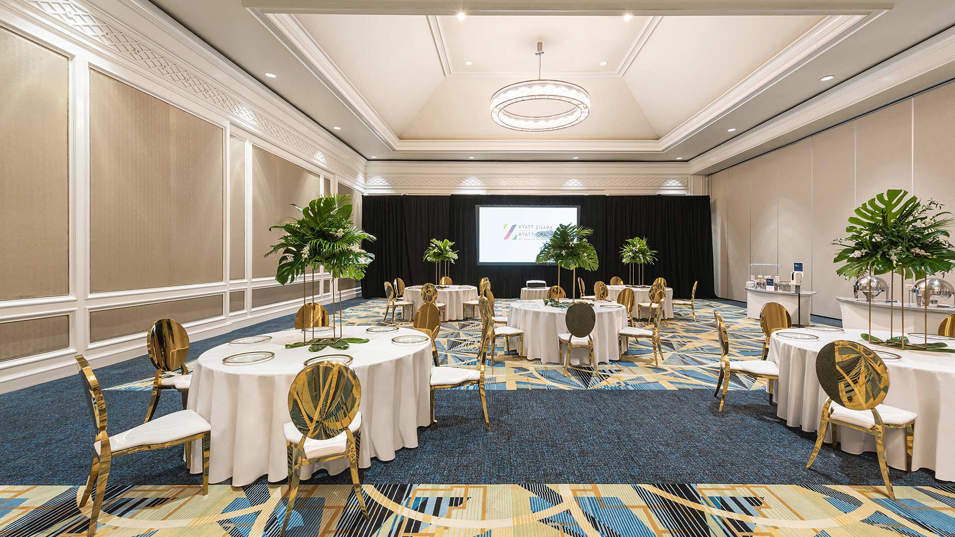 Hyatt Ziva Rose Hall ballroom salon banquet setup.