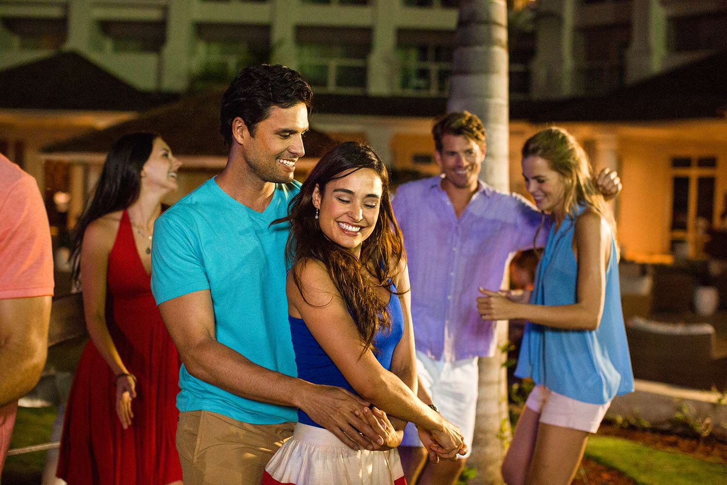 Hyatt Ziva Rose Hall friends dancing.