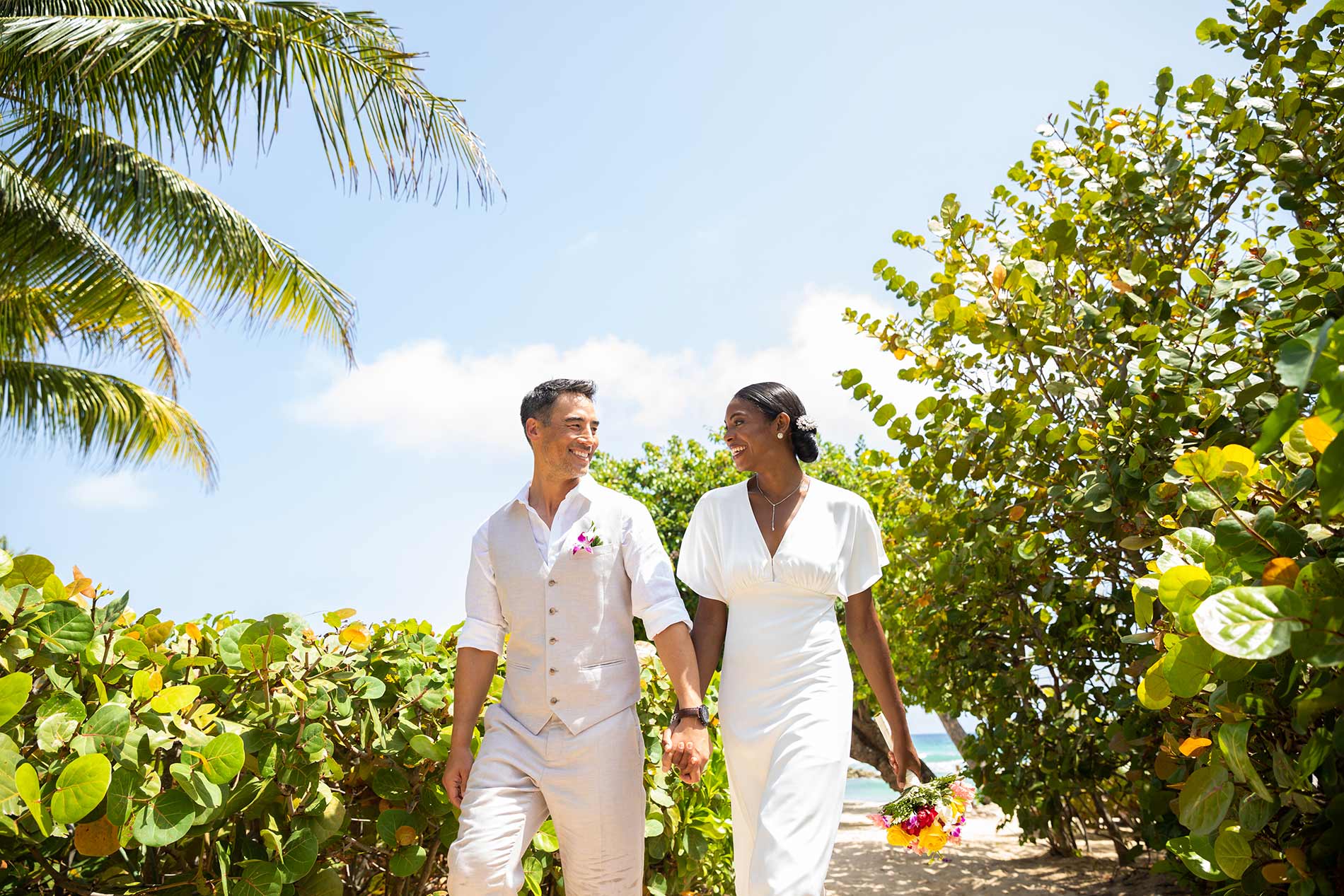 Hyatt Ziva Rose Hall weddings beach path couple.