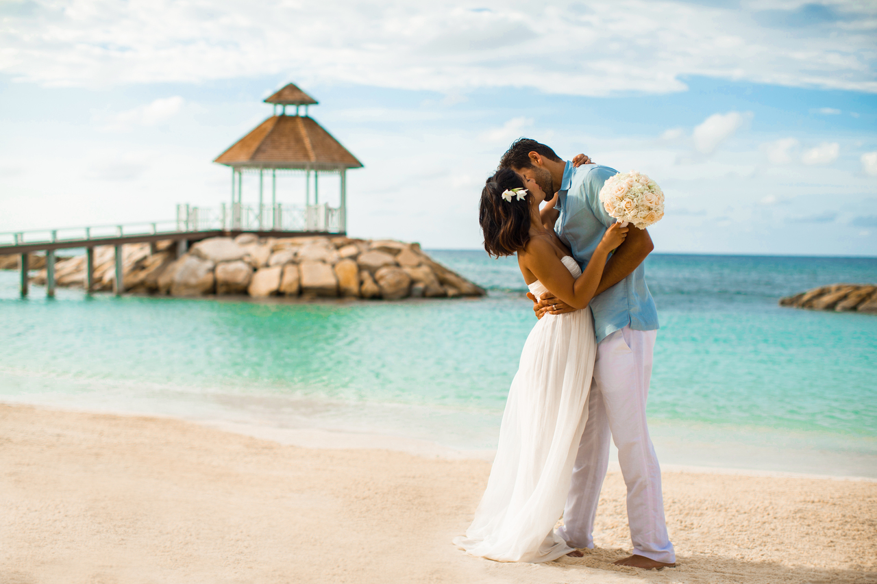 Hyatt Ziva Rose Hall Groom And Bride Just Married With Gazebo On Background