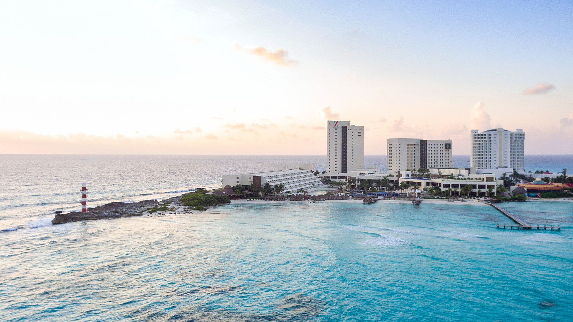 Beautiful aereal view of Hyatt Ziva Cancun all-inclusive resort.