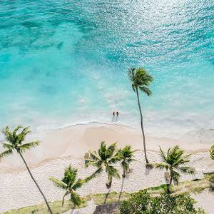The beach at Dreams La Romana Resort aereal view.
