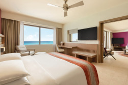Hyatt Ziva Cancun Club Ocean Front Corner Suite Bedroom.