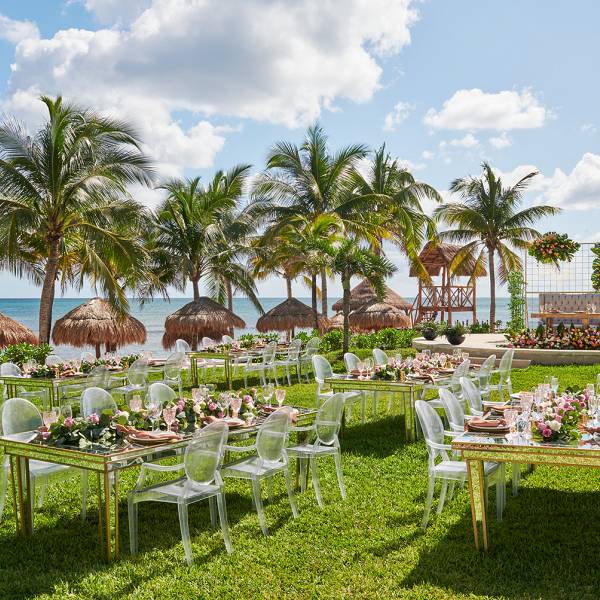 hyatt dreams puerto morelos weddings papaya garden reception setup 2